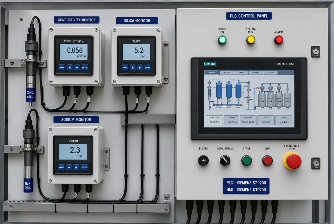 Conductivity silica sodium monitoring interface and PLC control panel