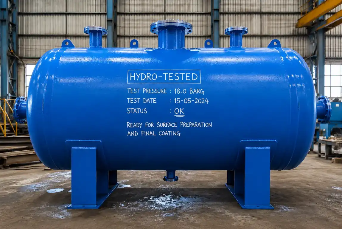 Hydro tested vessel ready for surface preparation and final coating