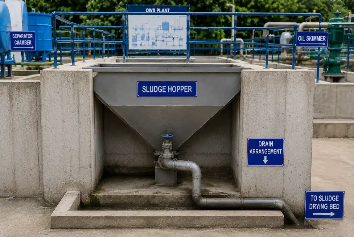Sludge hopper and drain arrangement